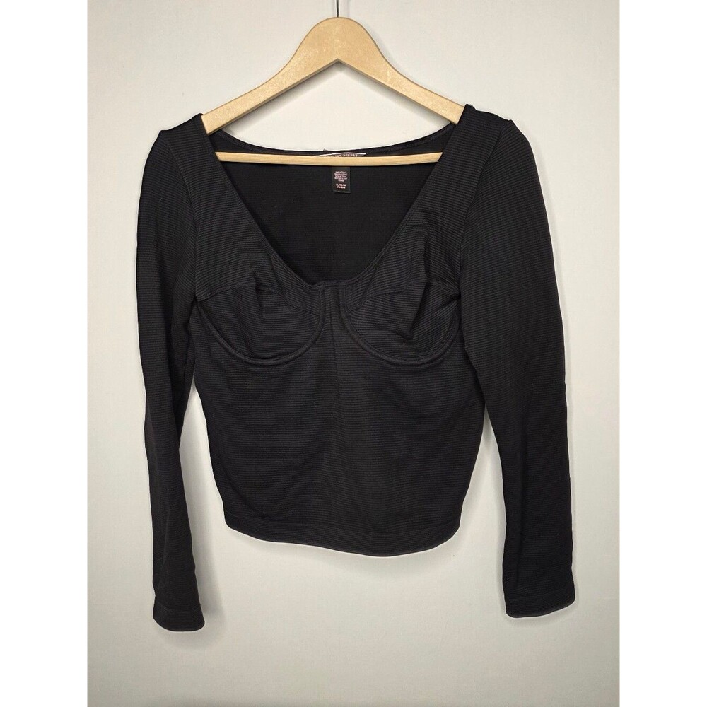 Victoria's Secret Black Long-Sleeve Scoop Bust Top Size XL